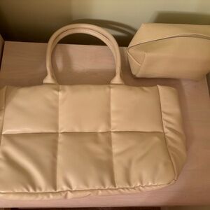 Sale Special New Cream Tote and matching Cosmetic Case Bundle